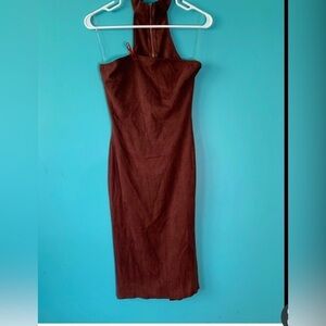 NWT Hera Women’s Dress Small Corset Neck Collar Brown Suede Like